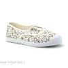 Cienta 70999 Blanc Fleuri - Tennis Toile Fille Sans Lacet