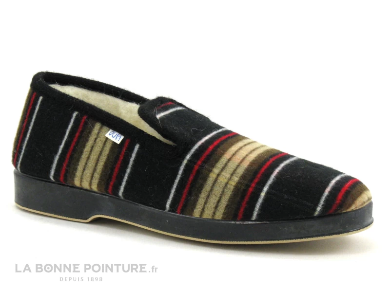Ouf CIDEO Noir Beige Rouge - Rayures - Chausson Homme Interieur Laine – Image 5