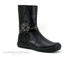 Bopy SIDIKI Noir - Fleur Argent - Botte Fille Cuir Noir