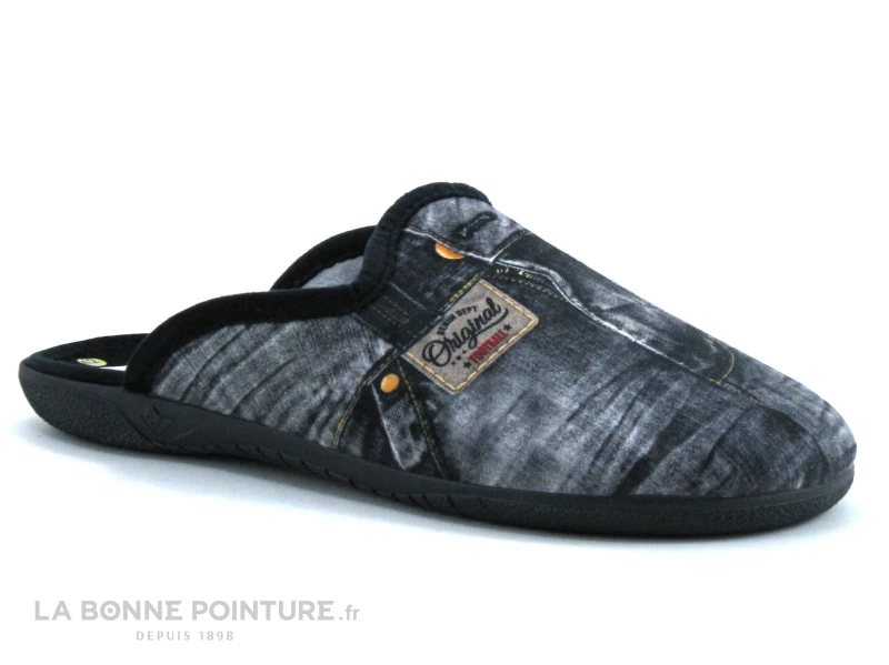 Ouf ACIGNE Noir - Gris - Aspect Jeans - Pantoufle Mule Homme