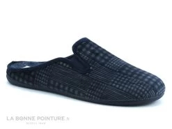 Ouf BILON Marine Gris - Rayures Et Carreaux - Pantoufle Mule Homme