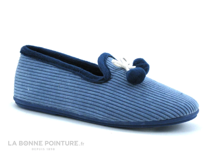 Ouf CIVET Jean - Chausson Femme Velours Cotele Bleu - Pompons – Image 5