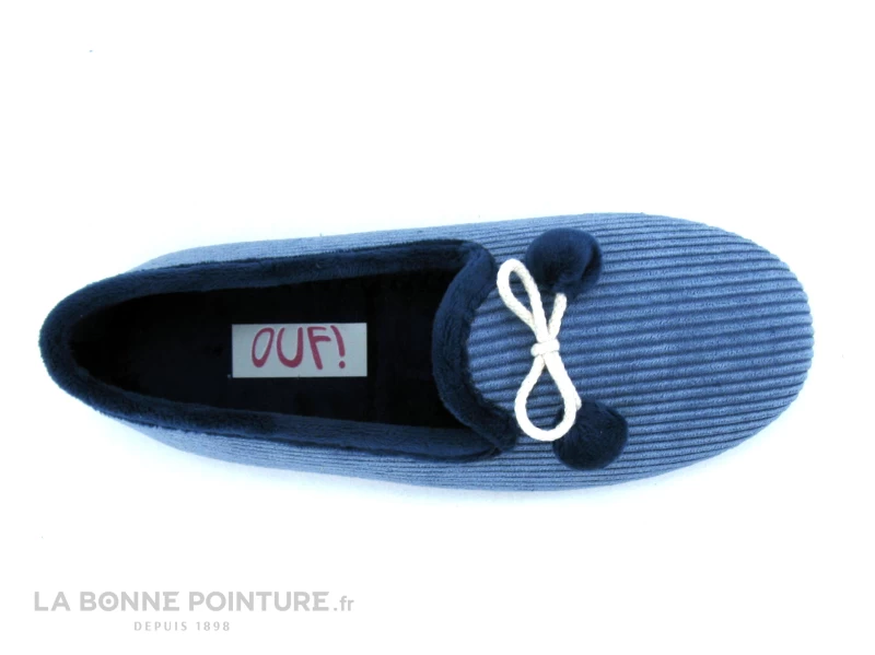 Ouf CIVET Jean - Chausson Femme Velours Cotele Bleu - Pompons – Image 3