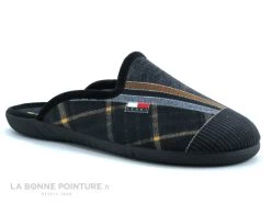 Ouf ABIDOS Noir Gris Jaune Ecossais - Pantoufle Mule Homme