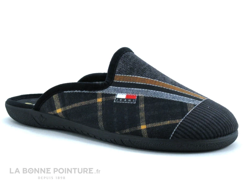 Ouf ABIDOS Noir Gris Jaune Ecossais - Pantoufle Mule Homme