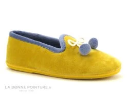 Ouf CISTEM Jaune - Pompons Bleus - Chausson Femme En Velours