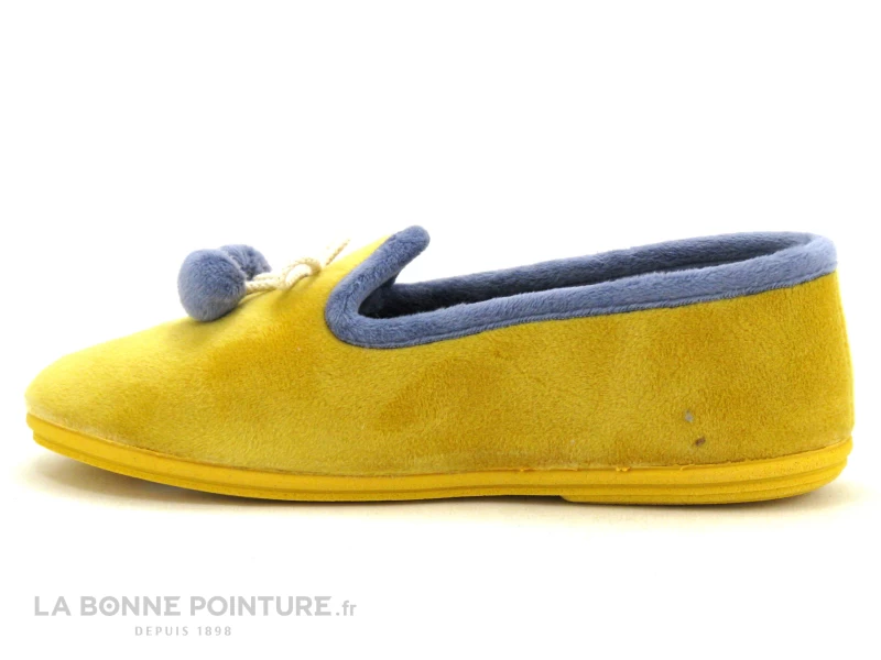 Ouf CISTEM Jaune - Pompons Bleus - Chausson Femme En Velours – Image 2