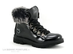 3 Pommes ACORA Noir - Boots Fille Noir Verni - Haut Fourrure Grise