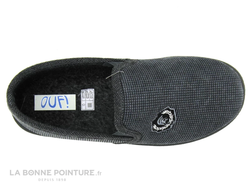 Ouf BARTIN Gris - Petit Carreaux - Ecusson - Chausson Homme – Image 3